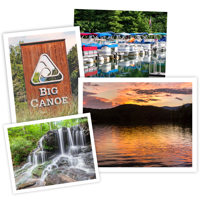 Collage of outdoor sights in Big Canoe Georgia